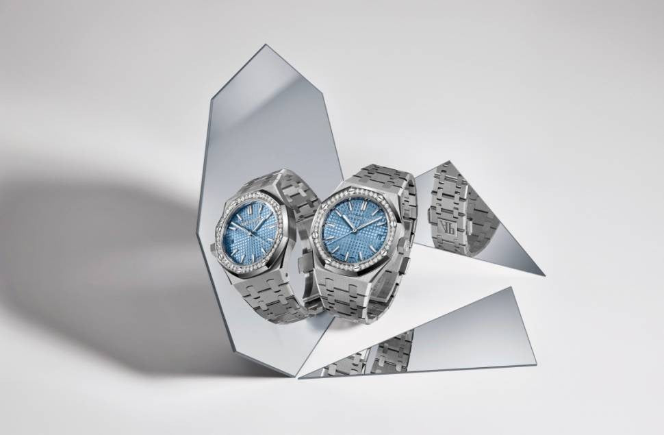 Audemars Piguet Royal Oak Diamonds Light Blue Dial Silver Steel Strap Watch for Women - 15551ST.ZZ.1356ST.04