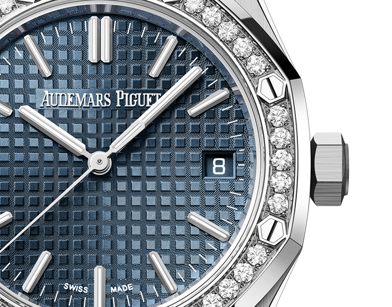 Audemars Piguet Royal Oak 50th Anniversary Diamonds Blue Dial Silver Steel Strap Watch for Men - 15551ST.ZZ.1356ST.02