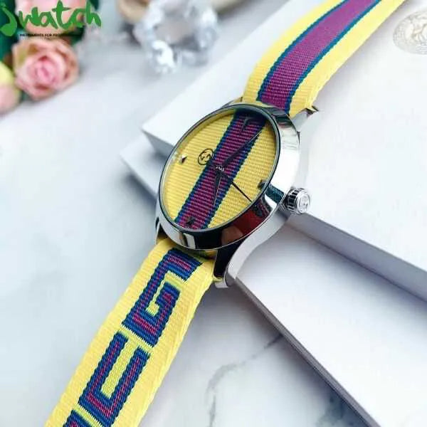 Shop Gucci G Timeless Quartz Yellow & Purple Dial Yellow & Purple NATO Strap Watch For Men - YA1264069 in USA