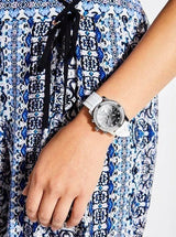 Guess Confetti Crystal Black Dial White Silicone Strap Watch For Women - W1098L1 Buy Now By Guess