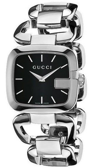 Shop Gucci G Gucci Black Dial Silver Steel Strap Watch For Women - YA125407 in USA