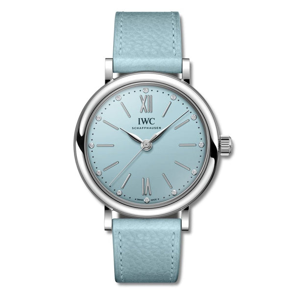 Shop IWC Portofino Automatic Blue Dial Blue Leather Strap Watch for Women - IW357416 in USA