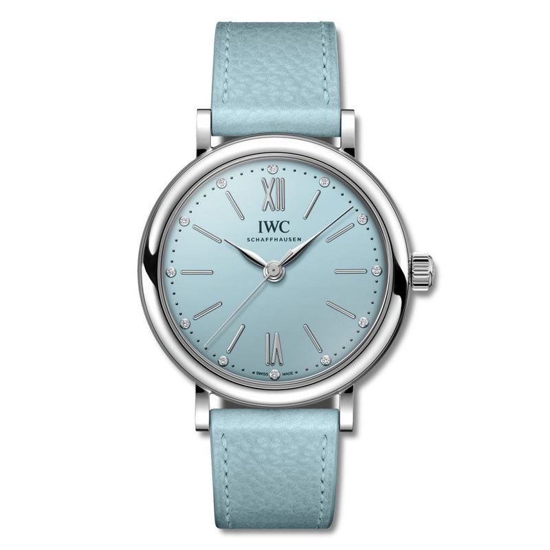 Shop IWC Portofino Automatic Blue Dial Blue Leather Strap Watch for Women - IW357416 in USA