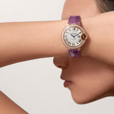 Shop Cartier Ballon Blue De Cartier Diamonds Silver Dial Purple Leather Strap Watch for Women - WJBB0051 in USA