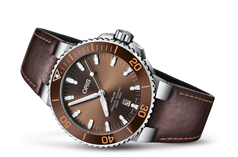 Oris Aquis Date Brown Dial Brown Leather Strap Watch for Men - 0173377304152-0752412EB Buy Now By Oris