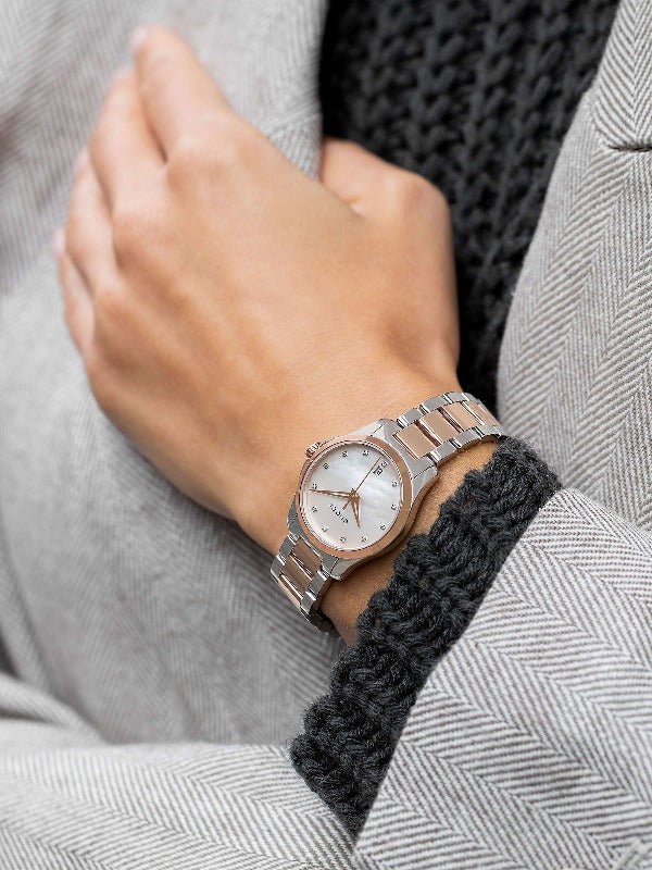 Shop Gucci G Timeless Diamonds Mother of Pearl Dial Two Tone Steel Strap Watch For Women - YA126544 in USA