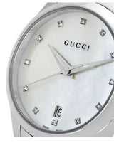 Shop Gucci G Timeless Diamonds Mother of Pearl Dial Silver Steel Strap Watch For Women - YA126542 in USA