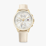 Shop Tommy Hilfiger Carly Silver Dial Cream Leather Strap Watch for Women - 1781790 in USA
