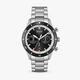 Hugo Boss Santiago Chronograph Black Dial Silver Steel Strap Watch for Men - 1513862