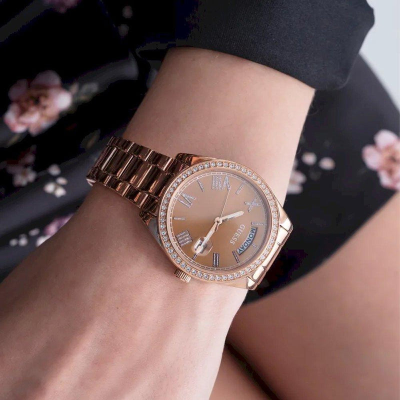 Guess Luna Diamonds Rose Gold Dial Rose Gold Steel Strap Watch for Women - GW0307L3 Buy Now By Guess