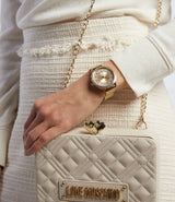 Shop Guess Soiree Diamonds Gold Dial Gold Mesh Bracelet Watch for Women - GW0402L2 in USA