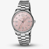Gucci G Timeless Diamonds Mother of Pearl Pink Dial Silver Steel Strap Watch for Women - YA1265062