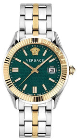 Versace Greca Time Quartz Green Dial Two Tone Steel Strap Watch For Men - VE3K00422 Buy Now By Versace