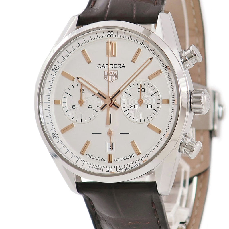 Tag Heuer Carrera Chronograph White Dial Brown Leather Strap Watch for Men - CBN2013.FC6483 Buy Now By Tag Heuer