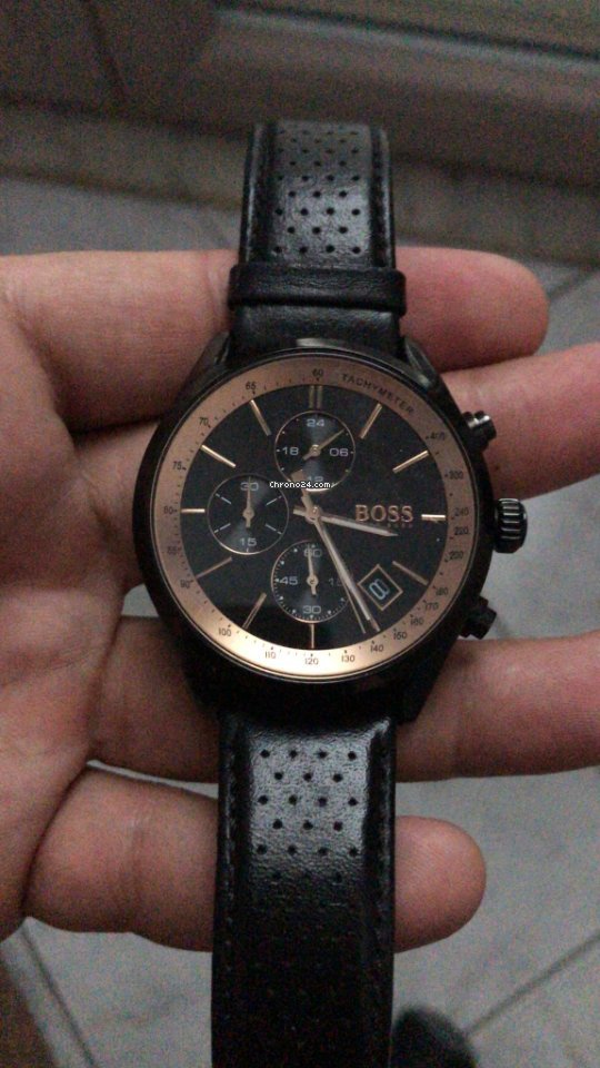Hugo Boss Grand Prix Chronograph Black Dial Black Leather Strap Watch for Men - 1513550 Buy Now By Hugo Boss