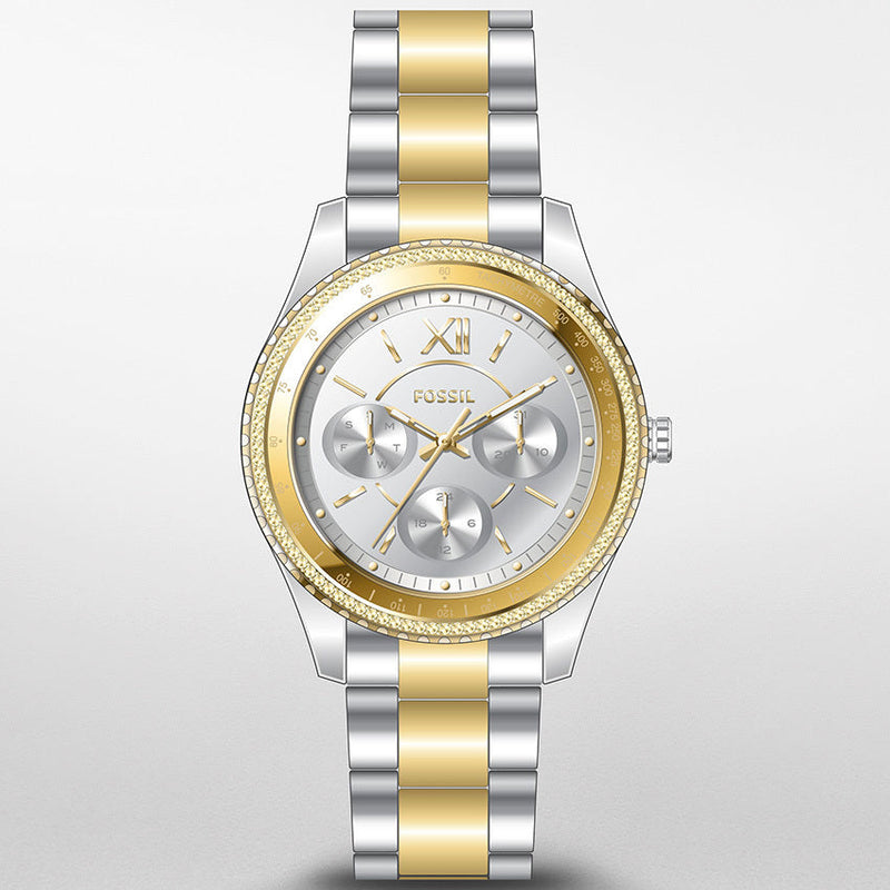 Fossil Stella Sport Multifunction Silver Dial Two Tone Steel Strap Watch for Women - ES5107 Buy Now By Fossil