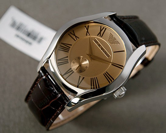Emporio Armani Classic Quartz Beige Dial Brown Leather Strap Watch For Men - AR0646 Buy Now By Emporio Armani