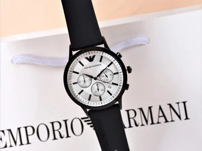 Shop Emporio Armani Chronograph Quartz Silver Dial Black Rubber Strap Watch For Men - AR11048 in USA
