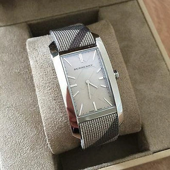Shop Burberry Nova Check Silver Dial Two Tone Leather Strap Watch For Women - BU9404 in USA