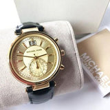 Michael Kors Sawyer Champagne Dial Black Leather Strap Watch for Women - MK2433 Buy Now By Michael Kors