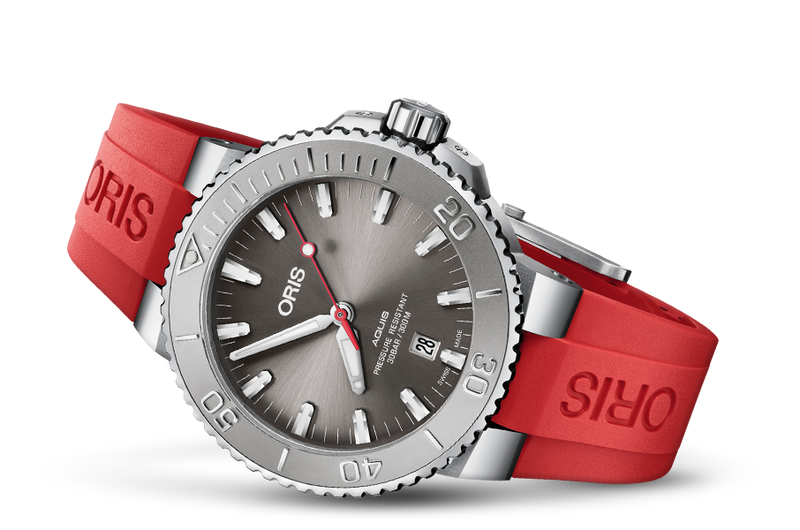 Oris Aquis Date Relief Grey Dial Red Rubber Strap Watch for Men - 0173377304153-0742466EB Buy Now By Oris
