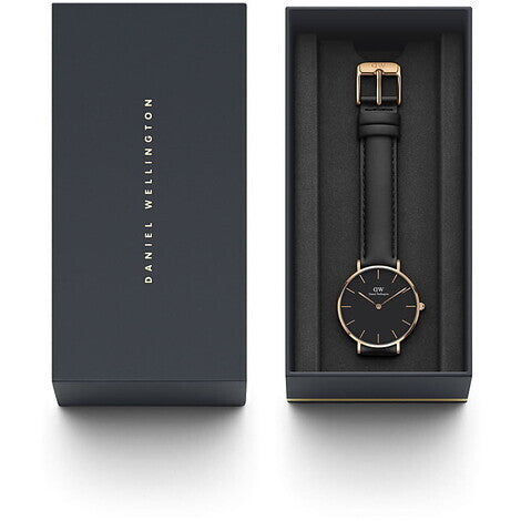 Daniel Wellington Petite Sheffield Black Dial Black Leather Strap Watch For Women - DW00100168 Buy Now By Daniel Wellington