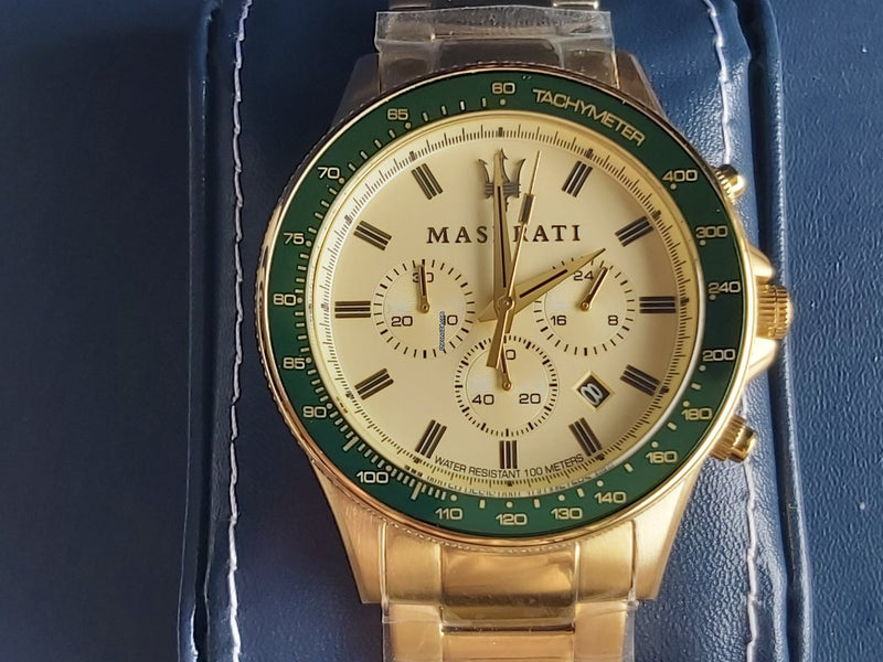Shop Maserati SFIDA Quartz Yellow Dial Gold Strap Watch For Men - R8873640005 in USA