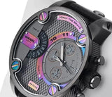 Diesel Badass Chronograph Anthracite Dial Black Leather Strap Watch For Men - DZ7270