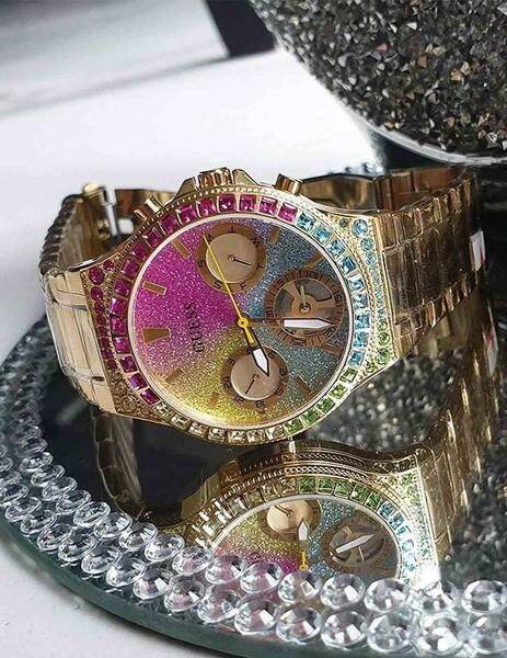 Guess Sugarrush Quartz Multicolor Dial Gold Steel Strap Watch For Women - GW0258L1 Buy Now By Guess