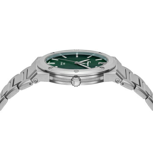 Shop Salvatore Ferragamo F-80 Classic Green Dial Silver Steel Strap Watch for Men - SFDT02123 in USA