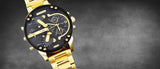 Diesel Mr Daddy 2.0 Chronograph Black Dial Gold Steel Strap Watch For Men - DZ7333 Buy Now By Diesel