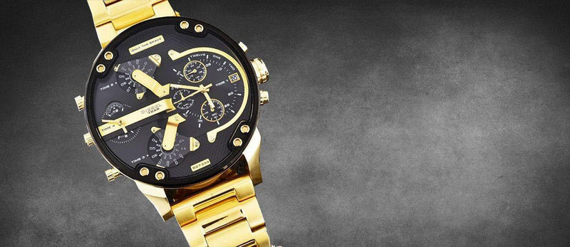 Diesel Mr Daddy 2.0 Chronograph Black Dial Gold Steel Strap Watch For Men - DZ7333 Buy Now By Diesel