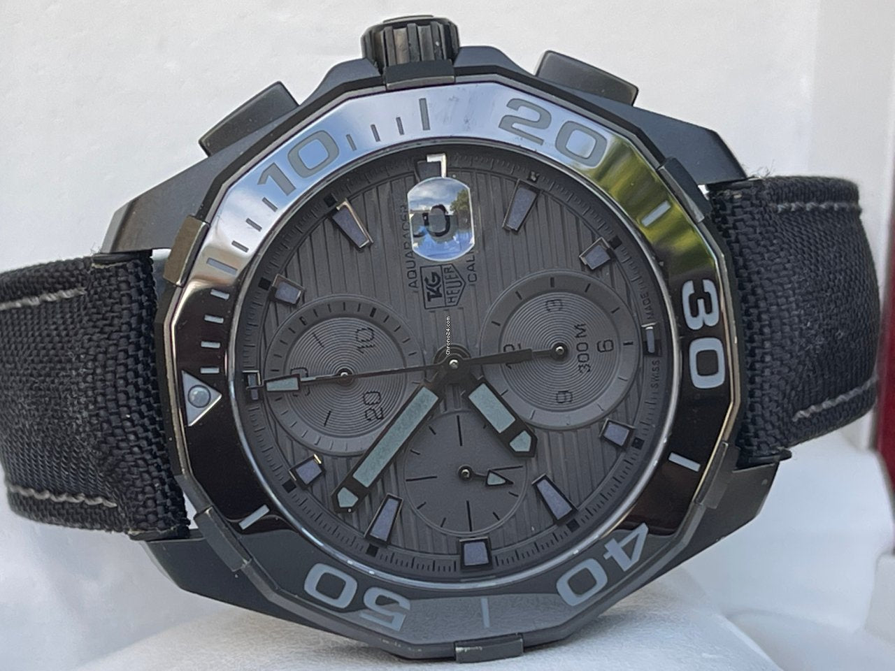 Tag Heuer Aquaracer Automatic Chronograph Special Edition Titanium Grey Dial Black Leather Strap Watch for Men - CAY218B.FC6370