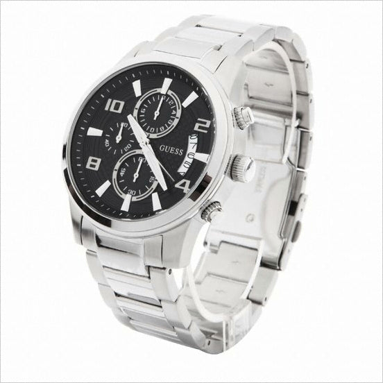Guess Exec Chronograph Quartz Black Dial Silver Steel Strap Watch For Men - W0075G1 Buy Now By Guess