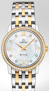 Shop Omega De Ville Prestige Quartz Diamonds Mother of Pearl Dial Two Tone Steel Strap Watch for Women - 424.25.27.60.55.001 in USA