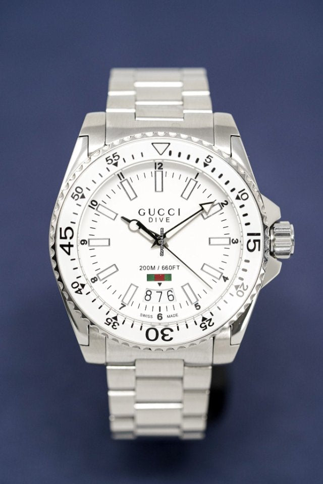 Shop Gucci Dive Quartz White Dial Silver Steel Strap Watch for Men - YA136302 in USA