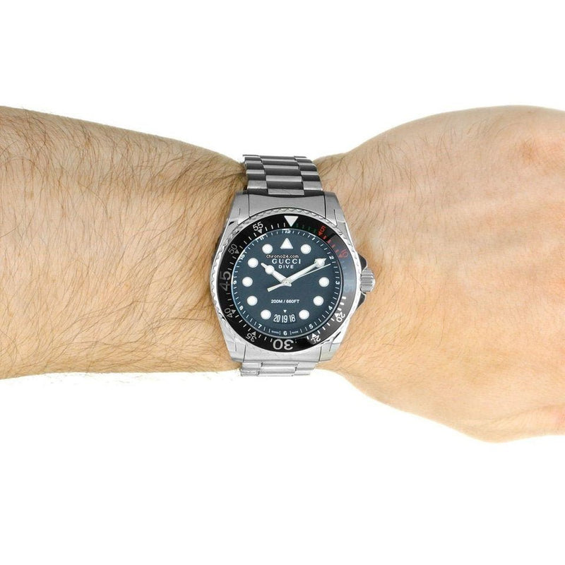 Shop Gucci Dive Analog Black Dial Silver Steel Strap Watch For Men - YA136208 in USA