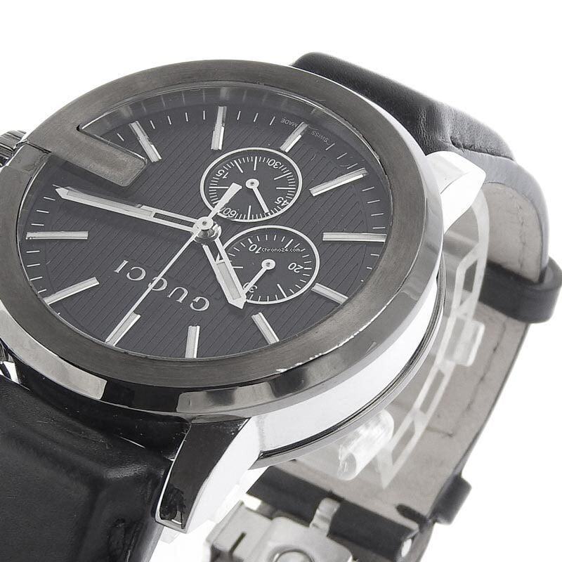 Shop Gucci G Chrono Black Dial Black Leather Strap Watch For Men - YA101205 in USA