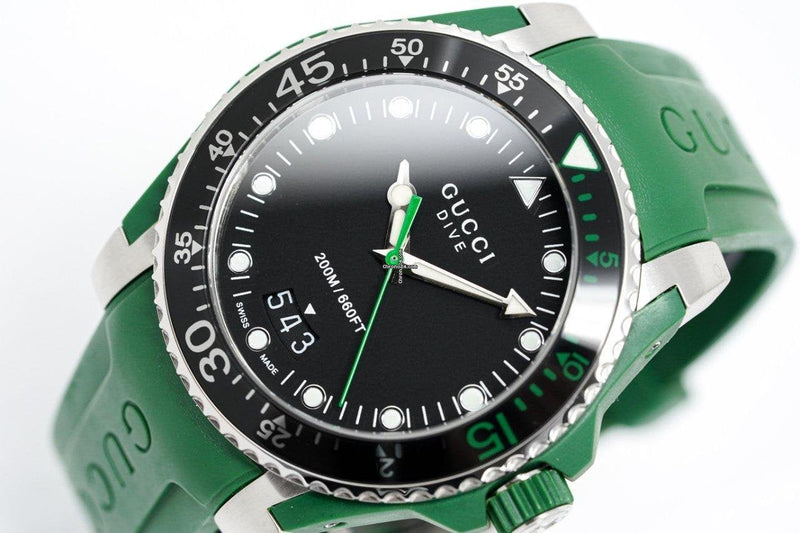 Shop Gucci Dive Black Dial Green Rubber Strap Watch For Men - YA136310 in USA