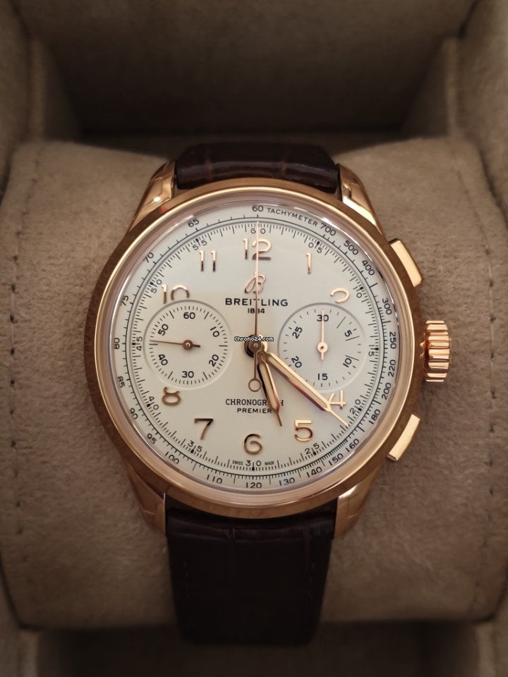 Breitling Premier B09 Chronograph 40 White Dial Brown Leather Strap Watch for Men - RB0930371G1P1