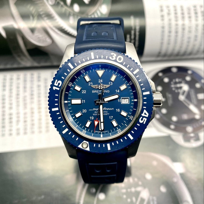 Breitling Superocean 44mm Diver Pro III Special Mariner Blue Dial Blue Rubber Strap Mens Watch - Y1739316/C959 Buy Now By Breitling