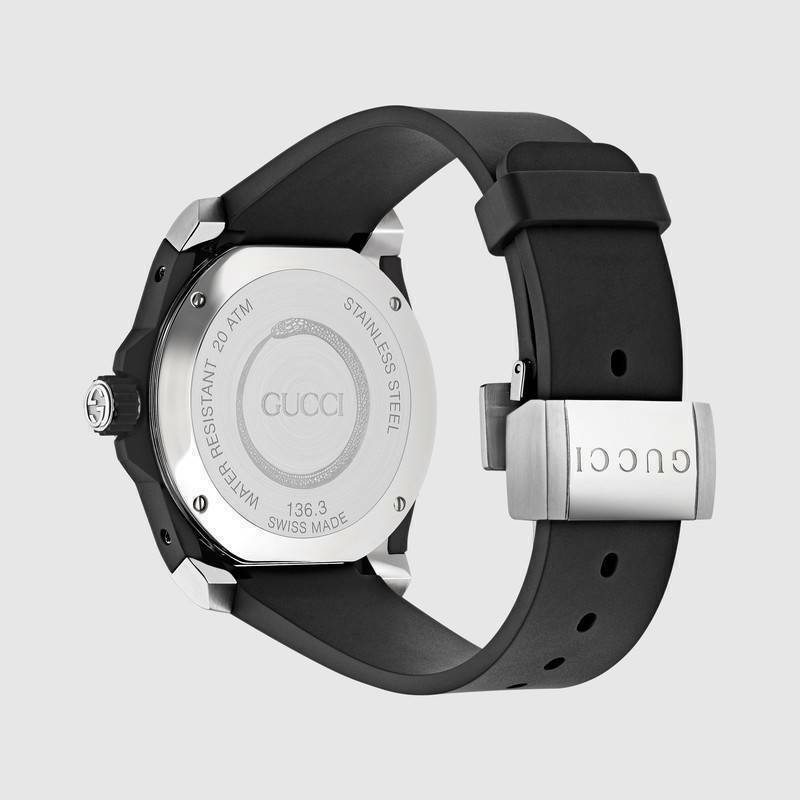 Shop Gucci Dive Quartz Kingsnake Black Dial Black Rubber Strap Watch For Men - YA136217 in USA
