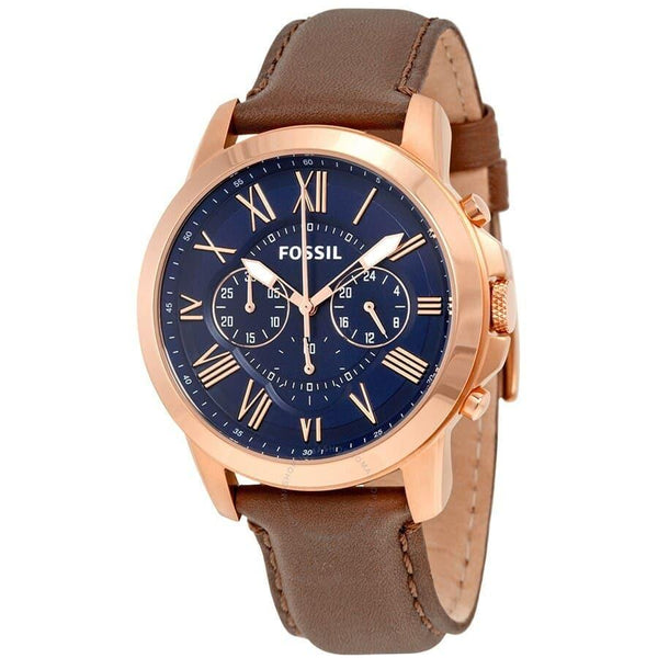 Shop Fossil Pilot 54 Chronograph Blue Dial Brown Leather Strap Watch for Men - FS5204 in USA