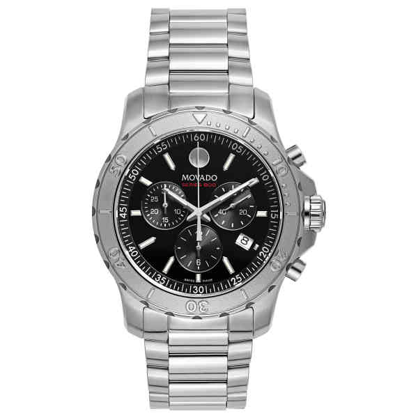 Shop Movado Series 800 Chronograph Black Dial Silver Steel Strap Watch For Men - 2600110 in USA