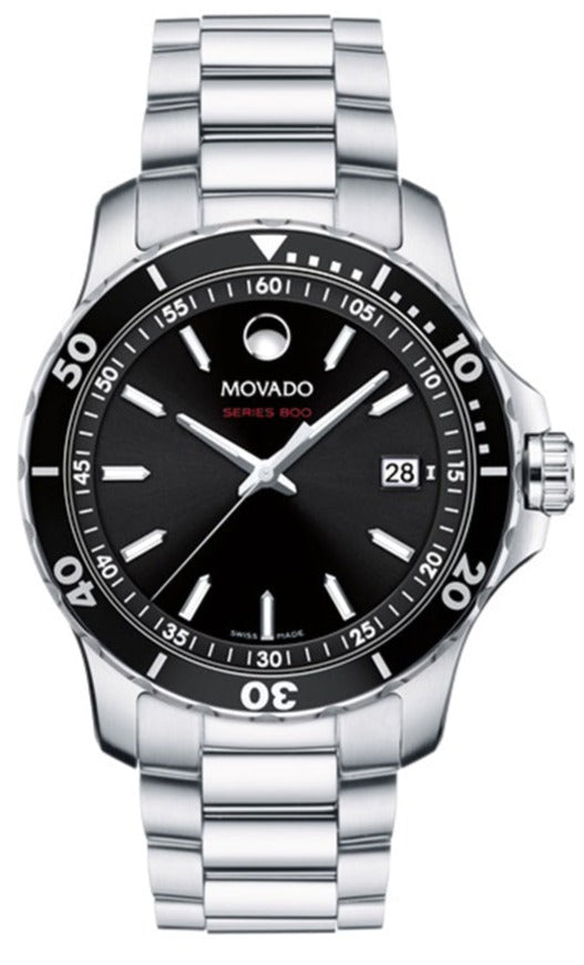 Shop Movado Series 800 Black Dial Silver Steel Strap Watch For Men - 2600135 in USA
