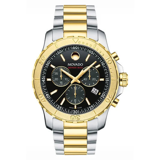 Movado Series 800 Chronograph Black Dial Two Tone Steel Strap Watch For Men - 2600138 Buy Now By Movado