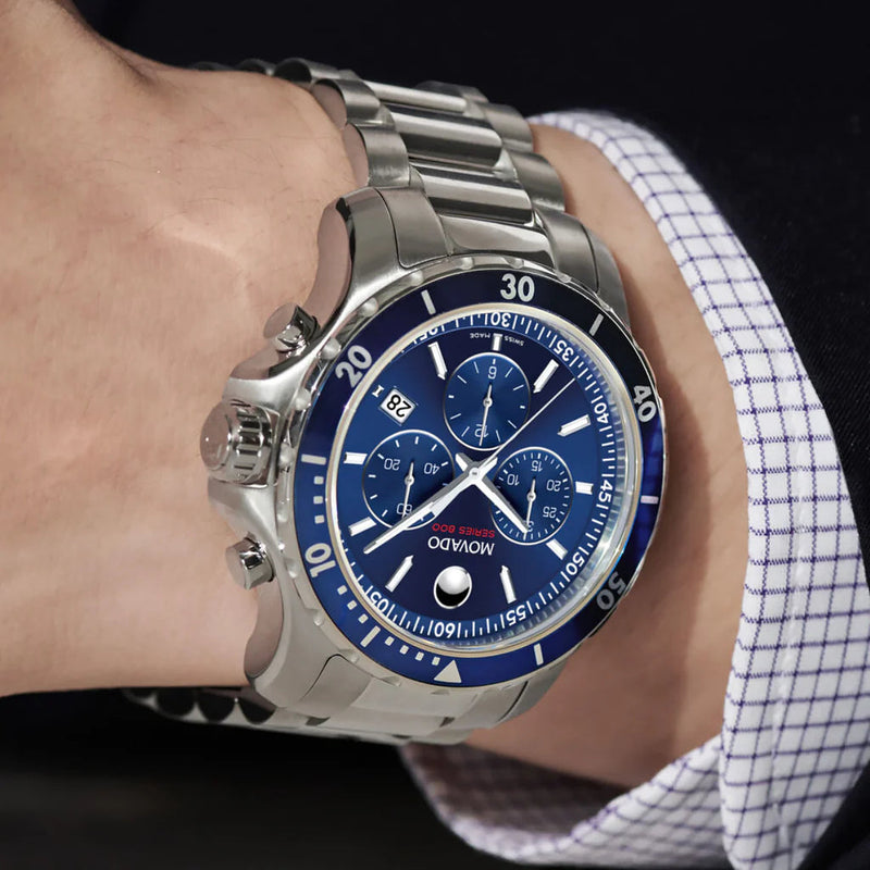 Movado Series 800 Chronograph Blue Dial Silver Steel Strap Watch For Men - 2600141 Buy Now By Movado