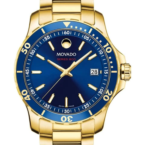 Shop Movado Series 800 Blue Dial Gold Steel Strap Watch For Men - 2600144 in USA