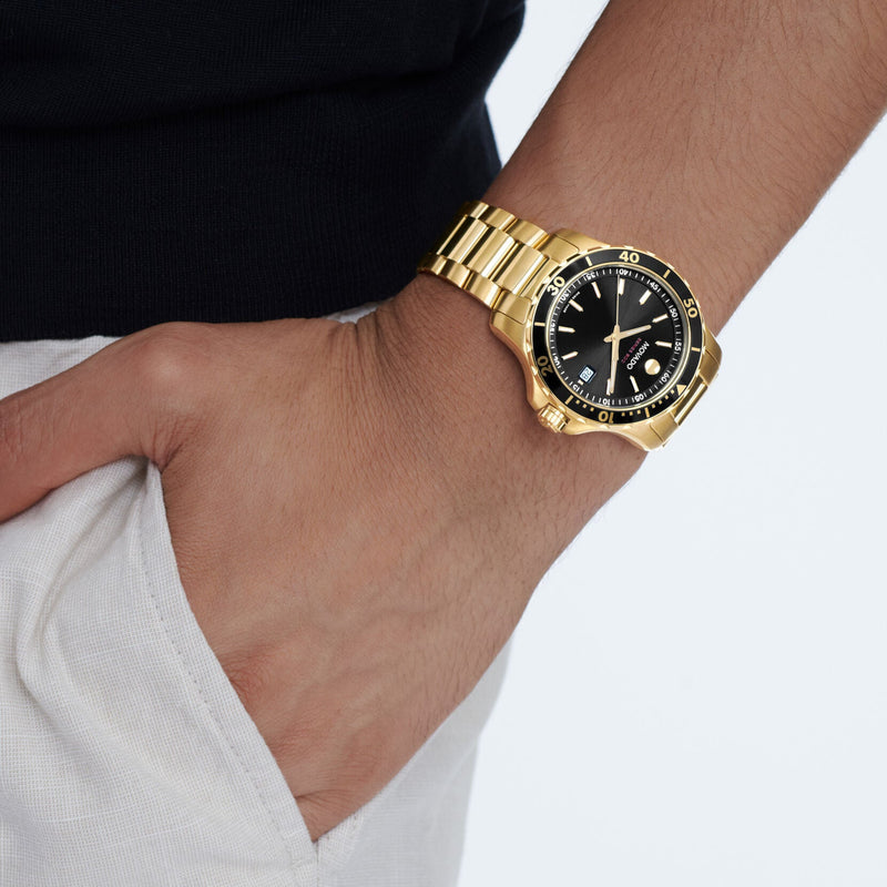 Movado Series 800 Black Dial Gold Steel Strap Watch For Men - 2600145 Buy Now By Movado