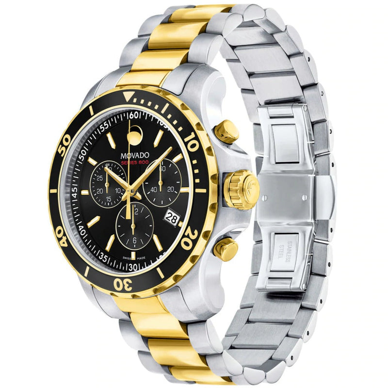 Shop Movado Series 800 Chronograph Black Dial Two Tone Steel Strap Watch For Men - 2600146 in USA